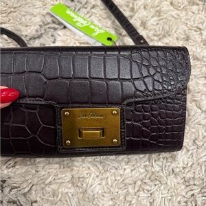 Sam Edelman Dark Brown Croc-Embossed Clutch